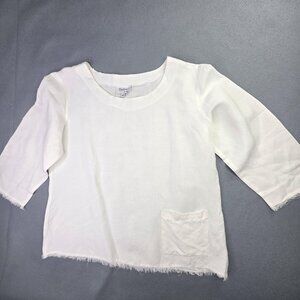 Toofan Linen Shirt Women M White Linen 3/4 Sleeve Raw Hem Pocket Boho Minimalist